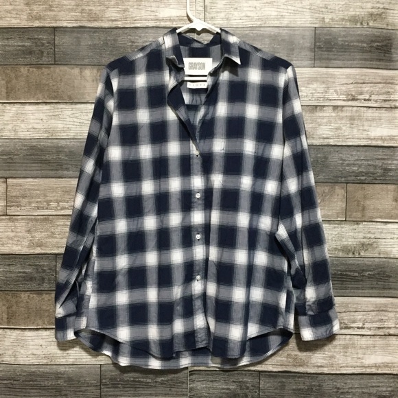 Grayson The Hero Plaid Button Up Shirt Women’s 03 Navy Blue White Lightweight - Picture 3 of 8